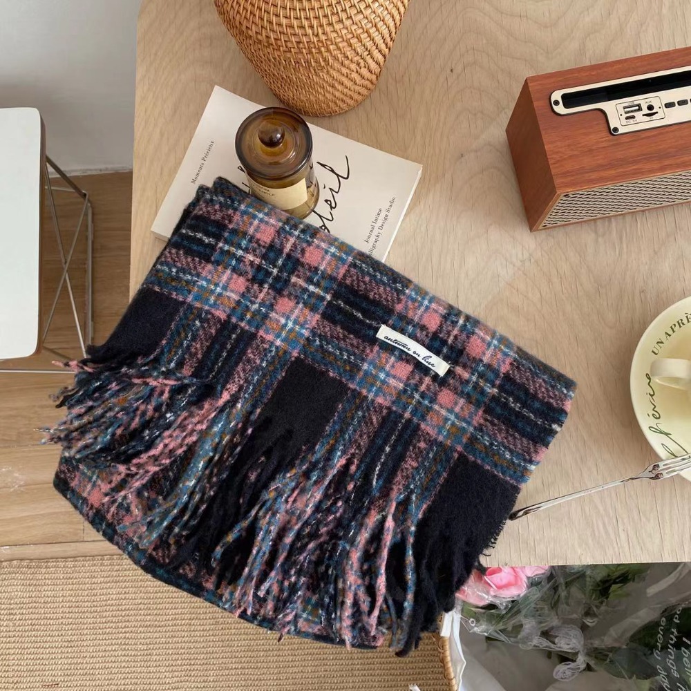 Wool Scarf Men - Windproof Tassel Plaid Wool Scarf Retro