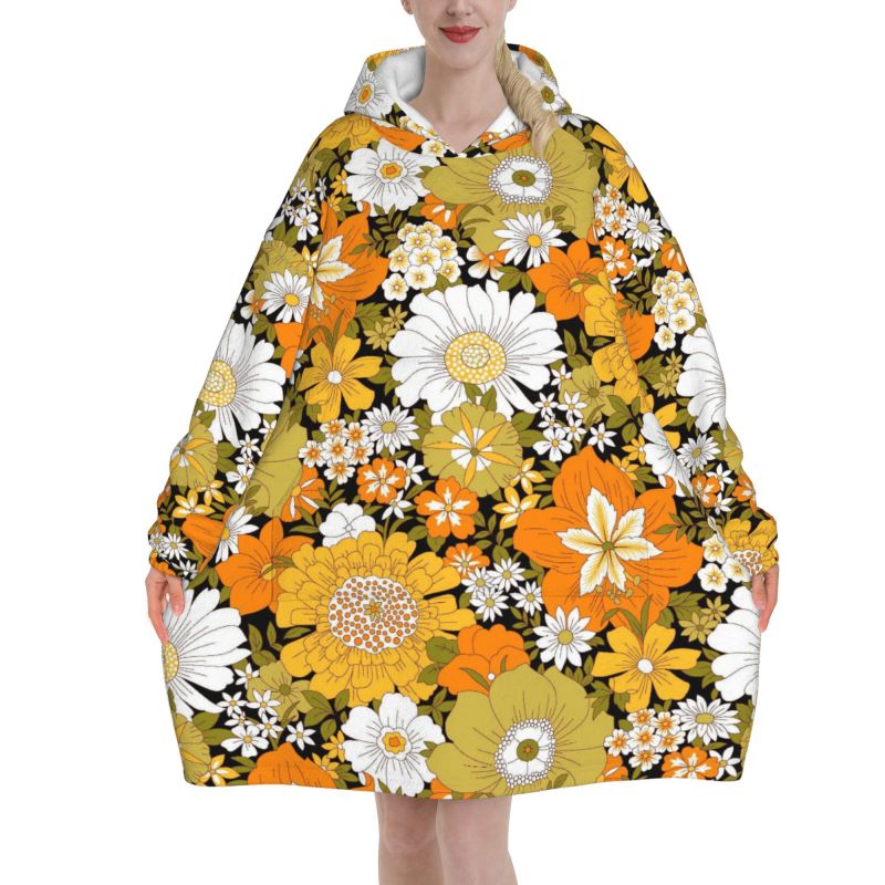 Hippie Flower Floral Retro Bla - огляд і ціна Sherpa Hoodie Fleece