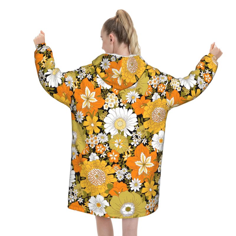 Hippie Flower Floral Retro Bla - огляд і ціна Sherpa Hoodie Fleece