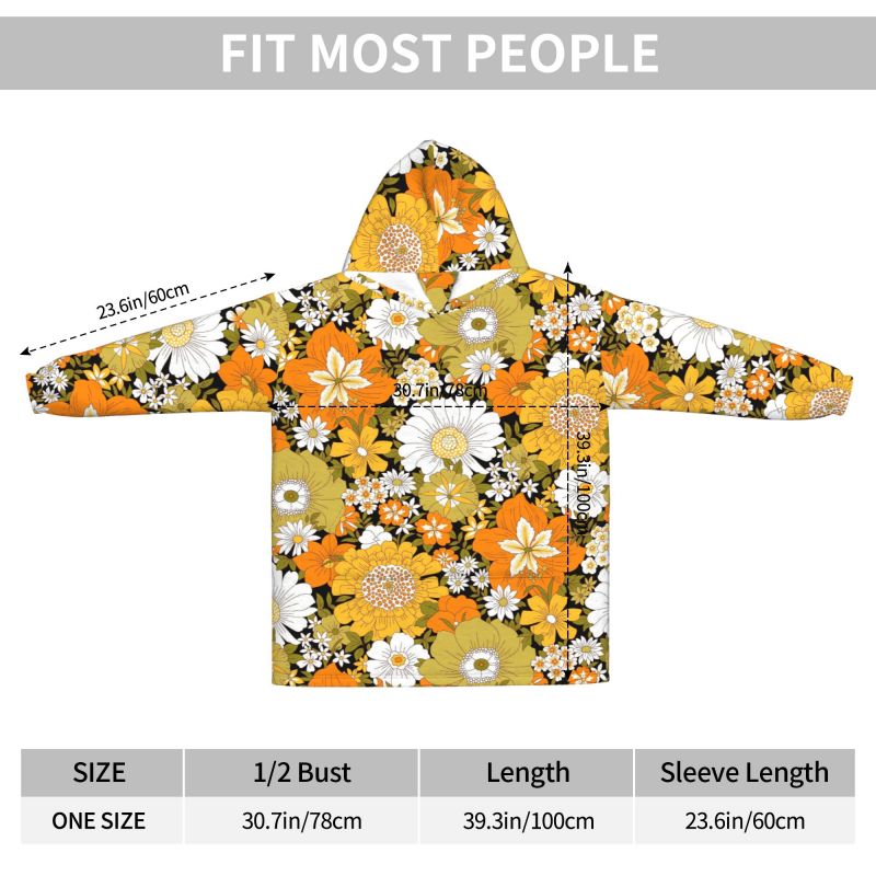 Hippie Flower Floral Retro Bla - огляд і ціна Sherpa Hoodie Fleece